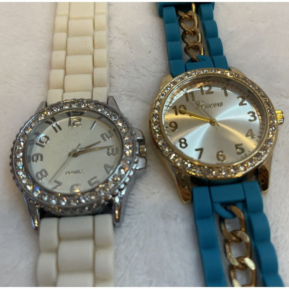 Geneva & Quartz Ladies Watches white/blue Crystal *NEEDS BATTERIES* 2 pieces